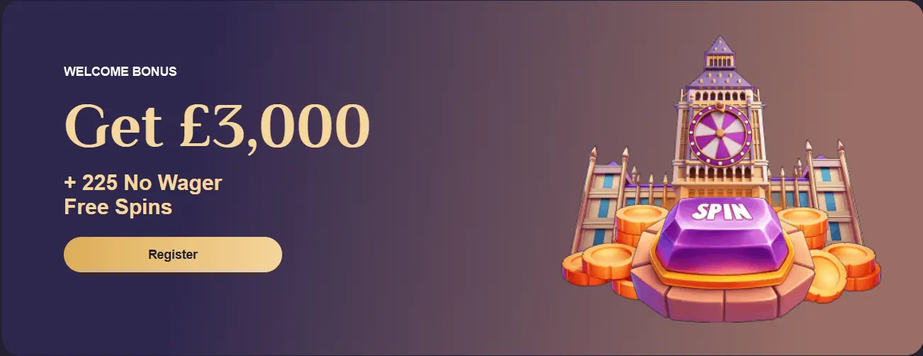 Spinchester Casino welcome package with £3,000 in bonuses and 225 free spins